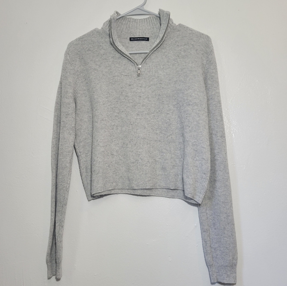 Brandy Melville gray cropped long sleeve  quarter zip up pull over size S